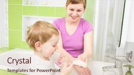  Presentation with surgical hand washing - Slide deck with happy mother and kid washing background and a lemonade colored foreground