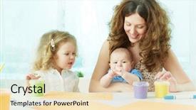  Presentation with happy korean kids - Colorful PPT theme enhanced with happy mother and kids painting backdrop and a  colored foreground