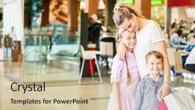  Presentation with happy kids - Slides featuring happy mother and kids shopping background and a  colored foreground