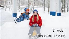  Presentation with displaying a happy mother cudd - Beautiful slides featuring happy mother and little boy backdrop and a sky blue colored foreground