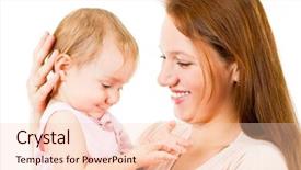  Presentation with daughter - PPT theme consisting of happy mother and little daughter having fun isolated over white background background and a lemonade colored foreground