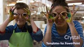  Presentation with pottery - Amazing slides having happy-mother-and-son-gesturing backdrop and a navy blue colored foreground