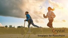  Presentation with health balance - PPT theme enhanced with happy-mother-and-son-go background and a gold colored foreground