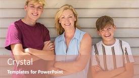  Presentation with teenage - Colorful PPT theme enhanced with happy-mother-and-two-teenage backdrop and a coral colored foreground