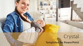  Presentation with breastfeeding - Slide deck having happy-mother-breastfeeding-newborn-baby background and a yellow colored foreground
