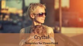  Presentation with mother feeding baby breast milk - PPT theme featuring happy mother carrying baby daughter background and a coral colored foreground