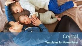 Presentation with happy baby - PPT theme enhanced with happy-mother-cuddling-with-baby background and a ocean colored foreground