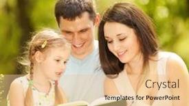  Presentation with displaying a happy mother cudd - Theme with happy mother father and daughter read a book in the park background and a lemonade colored foreground