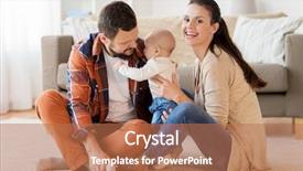  Presentation with happy baby - Audience pleasing PPT theme consisting of happy mother father with baby backdrop and a coral colored foreground