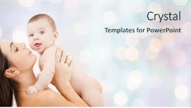  Presentation with child care - Amazing PPT theme having happy mother holding adorable baby backdrop and a sky blue colored foreground