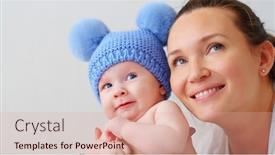  Presentation with mom baby - Presentation design featuring happy-mother-holds-her-fun background and a coral colored foreground