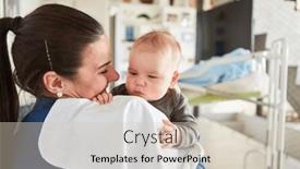  Presentation with newborn - Theme featuring happy-mother-lovingly-holding background and a soft green colored foreground