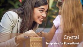  Presentation with cute birthday - Slides enhanced with happy-mother-opening-birthday-gift background and a red colored foreground