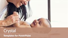  Presentation with happy baby - Cool new slide deck with happy mother playing with baby backdrop and a coral colored foreground