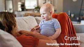  Presentation with infant toddler - Beautiful presentation theme featuring happy-mother-playing backdrop and a tawny brown colored foreground