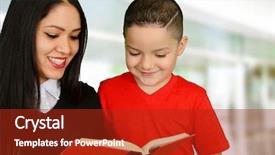  Presentation with reading - Audience pleasing PPT theme consisting of happy mother reading a book backdrop and a  colored foreground