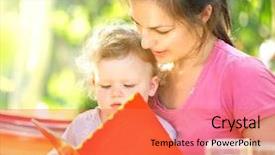  Presentation with baby book - Amazing theme having happy mother reading a book backdrop and a  colored foreground