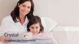  Presentation with story of an hour by kate chopin - Presentation theme having happy mother reading a story background and a coral colored foreground