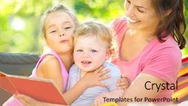  Presentation with kids garden - Presentation theme with happy mother reading book background and a  colored foreground