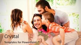  Presentation with living room family - Amazing presentation theme having 19 years - happy mother receiving bunch backdrop and a coral colored foreground