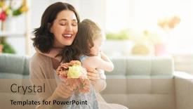  Presentation with mother child - PPT theme having happy-mother-s-day-child background and a coral colored foreground