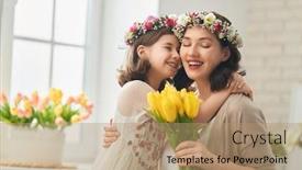  Presentation with mom daughter - PPT theme consisting of happy-mother-s-day-child background and a coral colored foreground