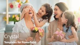  Presentation with happy holiday - PPT theme having happy-mother-s-day-children background and a coral colored foreground