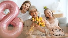  Presentation with happy holiday - Slides featuring happy-mother-s-day-children background and a coral colored foreground