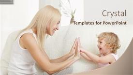  Presentation with daughter - Colorful slides enhanced with happy mother with a daughter at home backdrop and a sky blue colored foreground