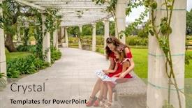  Presentation with children reading - Audience pleasing PPT layouts consisting of happy-mother-with-daughter-reading backdrop and a soft green colored foreground