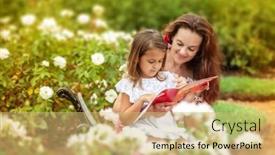  Presentation with children reading - Amazing slide deck having happy-mother-with-daughter-reading backdrop and a yellow colored foreground