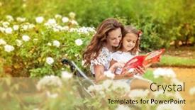  Presentation with children reading - Beautiful PPT layouts featuring happy-mother-with-daughter-reading backdrop and a yellow colored foreground