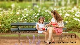  Presentation with children reading - PPT layouts having happy-mother-with-daughter-reading background and a coral colored foreground