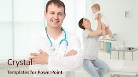  Presentation with doctor family - Slides featuring happy mother with healthy baby background and a lemonade colored foreground