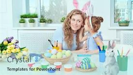  Presentation with happy holiday - Presentation featuring happy-mother-with-her-daughter background and a sky blue colored foreground