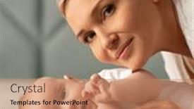  Presentation with newborn baby - PPT layouts having happy-mother-with-her-newborn background and a coral colored foreground