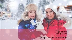  Presentation with snow - Audience pleasing presentation theme consisting of happy mother with her son backdrop and a coral colored foreground