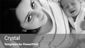  Presentation with newborn baby hospital - PPT theme consisting of happy mother with newborn baby background and a gray colored foreground