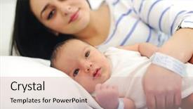  Presentation with happy baby - Presentation theme enhanced with happy mother with newborn baby background and a soft green colored foreground