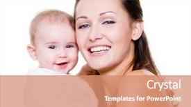  Presentation with portrait happy family smiling - Cool new presentation theme with happy mother with smiling baby backdrop and a coral colored foreground
