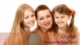  Presentation with displaying a happy mother cudd - Beautiful slide set featuring happy mother with two daughters backdrop and a red colored foreground