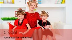  Presentation with family fashion - PPT layouts with happy mother with two daughters preparing for the holiday doing hairstyles and makeup happy family concept beauty fashion background and a red colored foreground