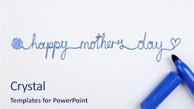  Presentation with mothers - Presentation design with happy mothers day message written on paper with marker flower close up background and a sky blue colored foreground