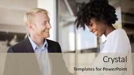  Presentation with multi ethnic group - PPT theme having happy multi ethnic co-workers background and a mint green colored foreground