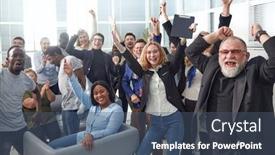  Presentation with ethnic - Audience pleasing PPT layouts consisting of happy-multi-ethnic-co-workers backdrop and a ocean colored foreground