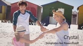 Presentation with family day - Presentation design consisting of happy multi-generation family playing at beach during sunny day background and a soft green colored foreground