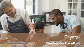  Presentation with multi - Audience pleasing PPT layouts consisting of happy-multi-generation-family-preparing backdrop and a coral colored foreground