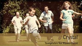  Presentation with racing - PPT theme consisting of happy multi generation family racing background and a gold colored foreground