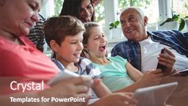  Presentation with generation family farm - Colorful PPT layouts enhanced with happy multi-generation family sitting backdrop and a  colored foreground