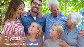  Presentation with family tree - Slides having happy-multi-generation-family-standing background and a coral colored foreground